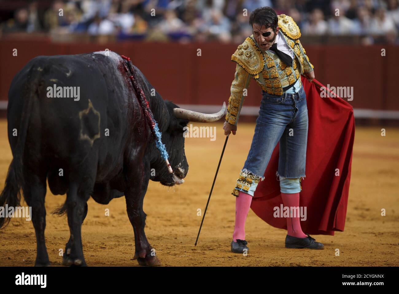 Spanish Matador Juan Jose Padilla Looks At A Bull During A Bullfight At The Maestranza Bullring Spanish Matador Juan Jose Padilla Looks At A Bull During A Bullfight At The Maestranza Bullring