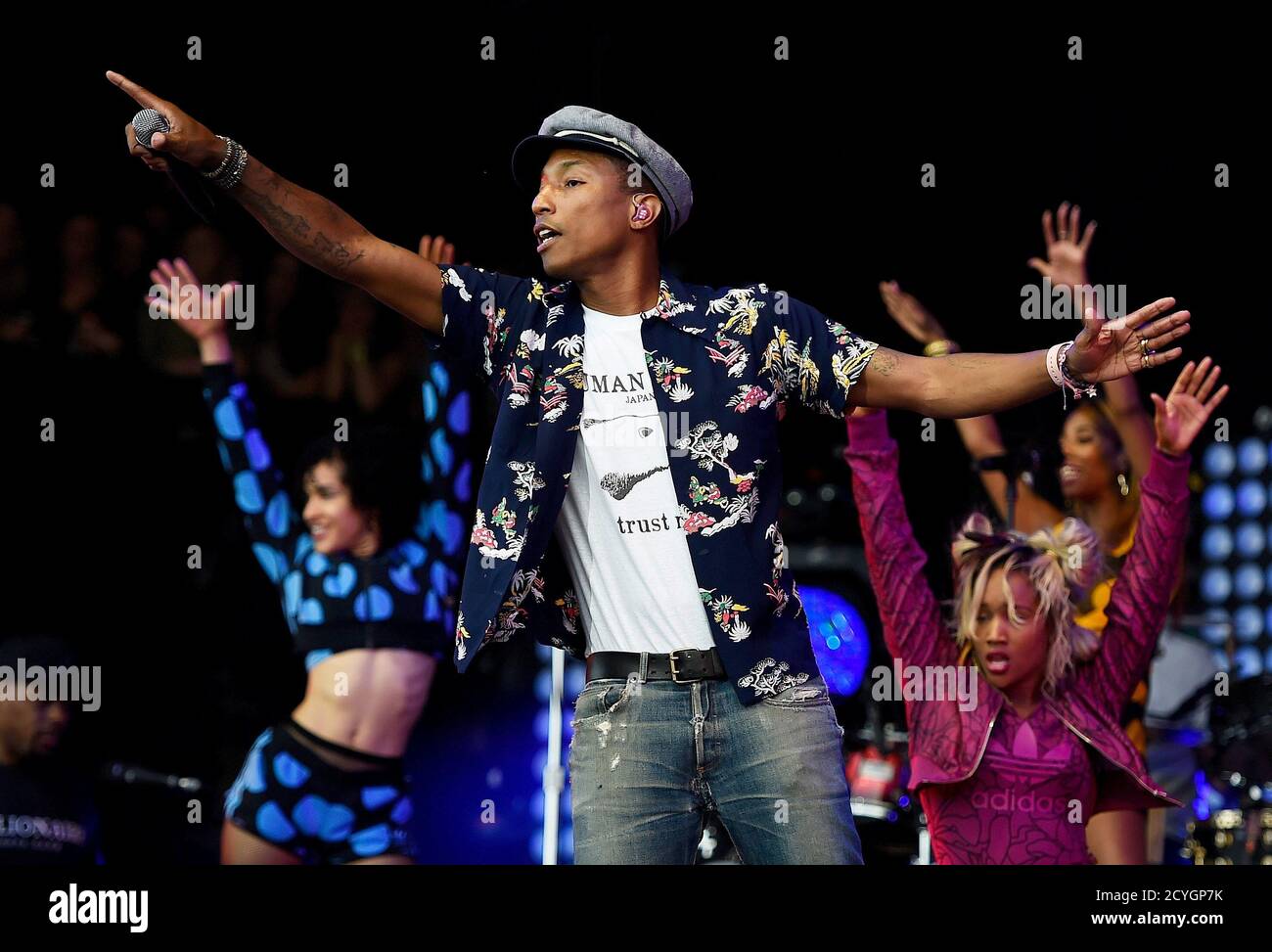 Pharrell Williams Performs On The Pyramid Stage At Worthy Farm In Somerset During The Glastonbury Festival In Britain June 27 2015 Reuters Dylan Martinez Stock Photo Alamy alamy