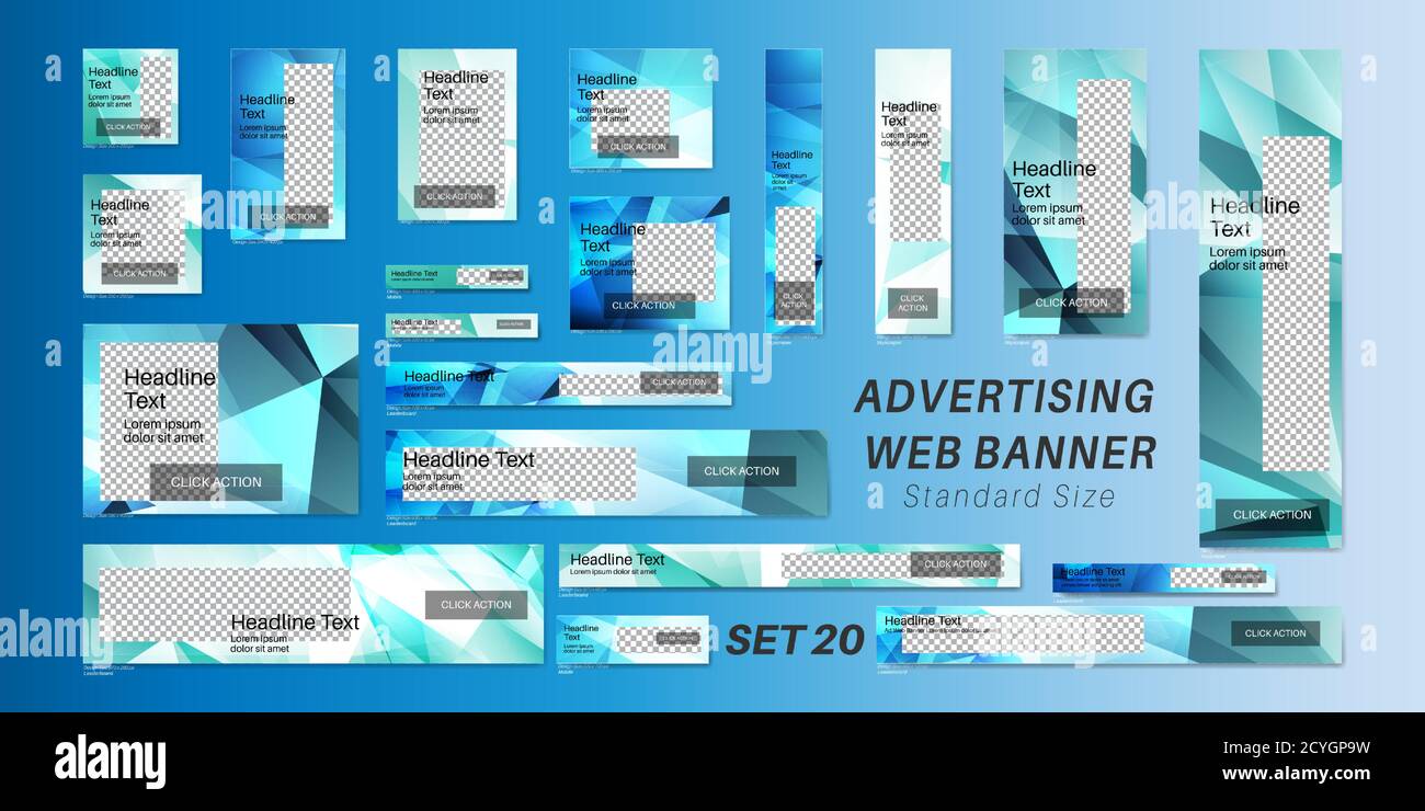 Vector set ad web banner with standard size. Geometric shape template