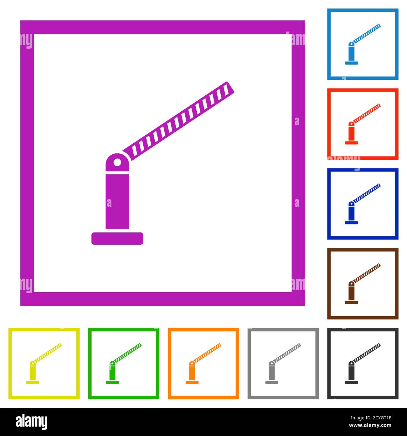 Opened barrier flat color icons in square frames on white background Stock Vector