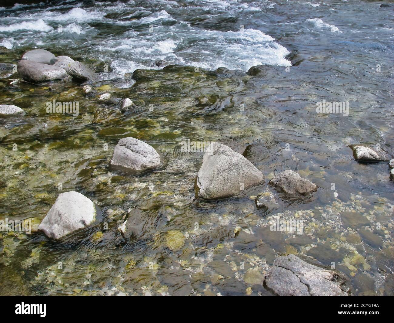 Rocky River Rounded Rocks High angle shot of a rocky river Stock Photo - Alamy