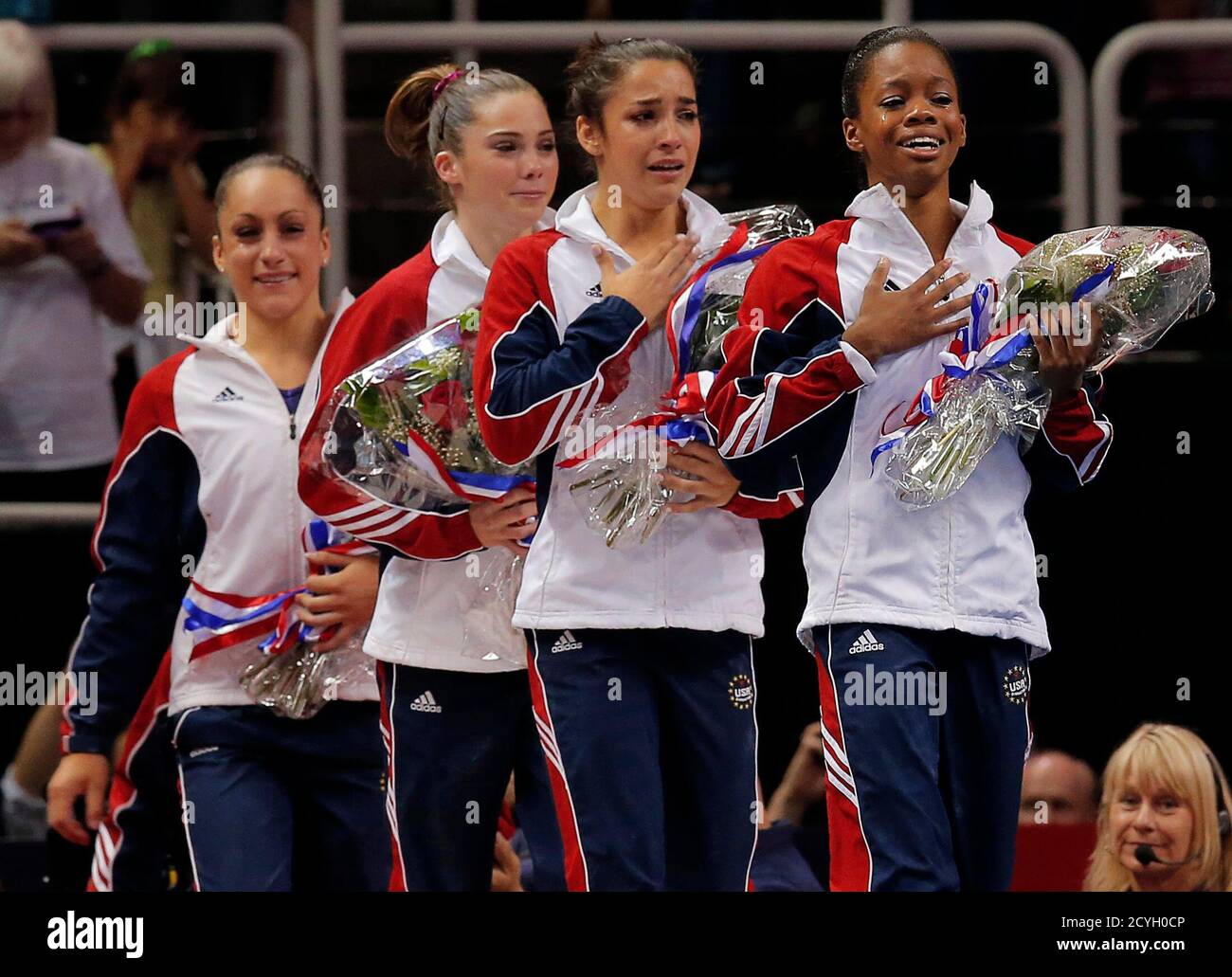 U S Gymnasts Jordyn Wieber Mckayla Maroney Alexandra Raisman And Gabrielle Douglas L R Cry As They Are Introduced As Members Of The U S Women S Olympic Gymnastics Team At The U S Olympic Gymnastics Trials U S Gymnasts Jordyn Wieber Mckayla Maroney Alexandra Raisman And Gabrielle Douglas L R Cry As They Are Introduced As Members Of The U S Women S Olympic Gymnastics Team At The U S Olympic Gymnastics Trials