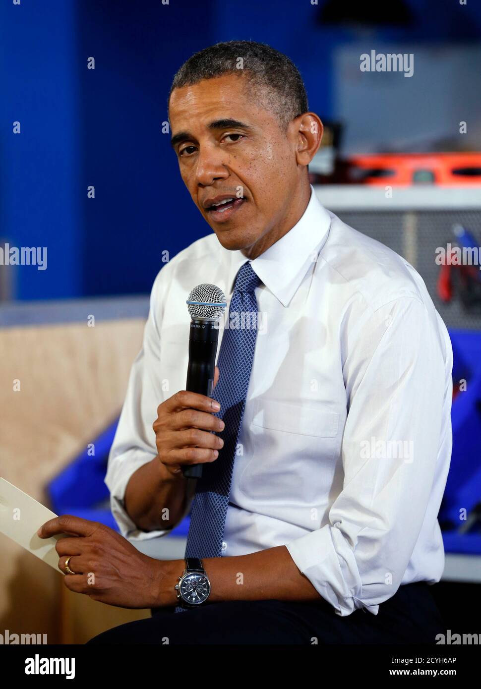 U.S. President Barack Obama speaks about Benghazi during a visit to Pittsburgh June 17, 2014. The United States said on Tuesday it had captured a suspected ringleader of the 2012 attack on the U.S. diplomatic compound in Benghazi, Libya, a raid that killed four Americans including the U.S. ambassador and ignited a political firestorm in Washington.  REUTERS/Kevin Lamarque  (UNITED STATES - Tags: POLITICS) Stock Photo