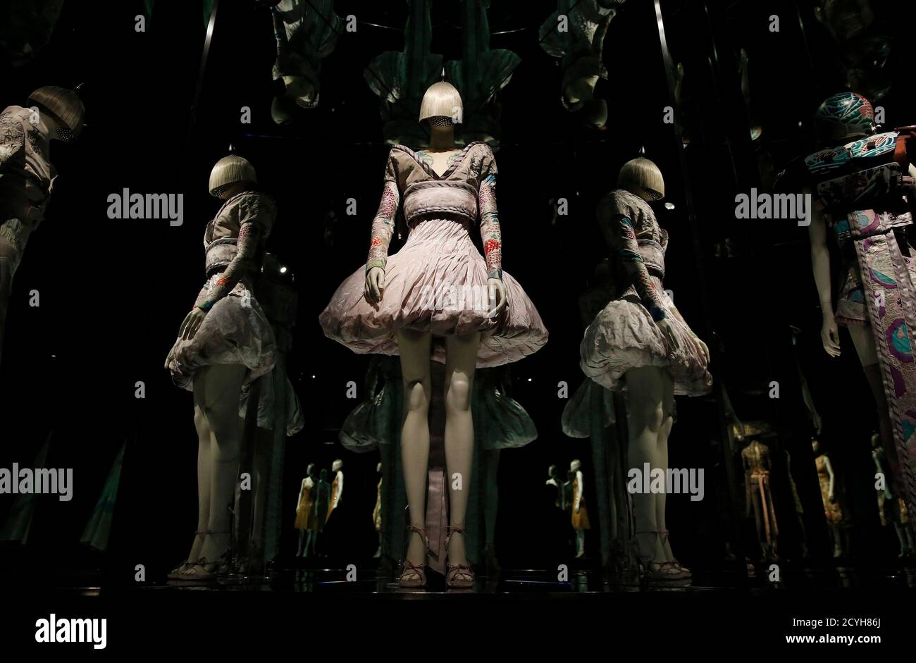 A dress from the Alexander McQueen It's Only a Game, spring/summer 2005  collection is reflected