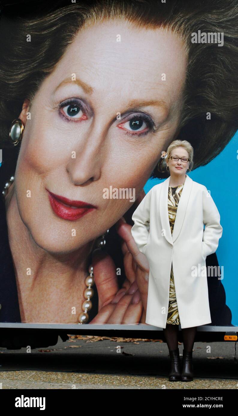 Actress Meryl Streep Poses For Photographers After Unveiling A Poster For Her New Film The Iron