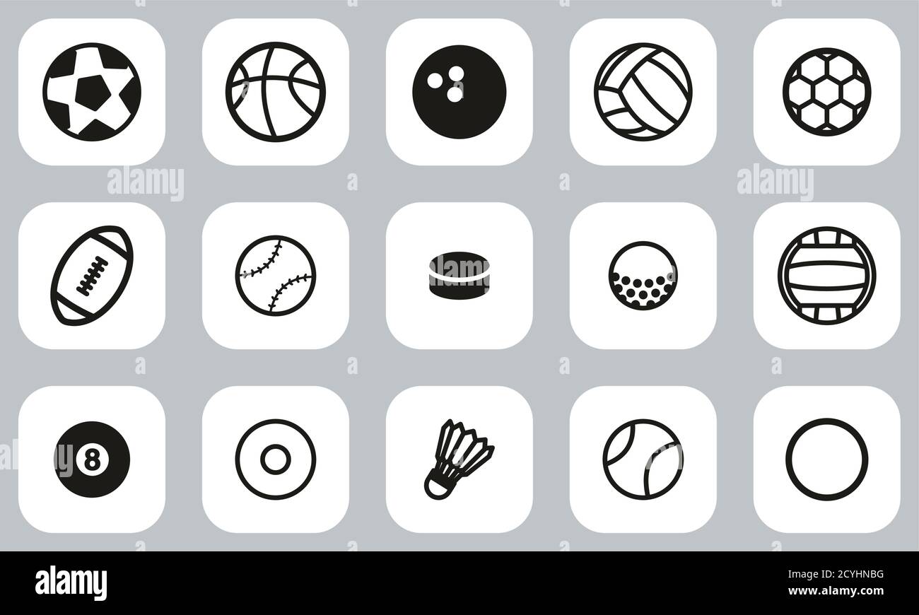 Ball Or Ball Sport Icons Black & White Flat Design Set Big Stock Vector ...
