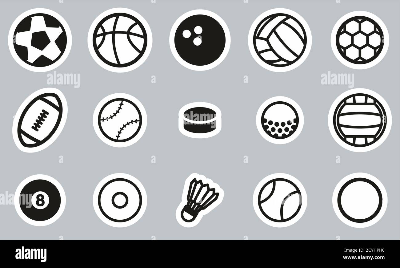 Ball Or Ball Sport Icons Black & White Sticker Set Big Stock Vector ...