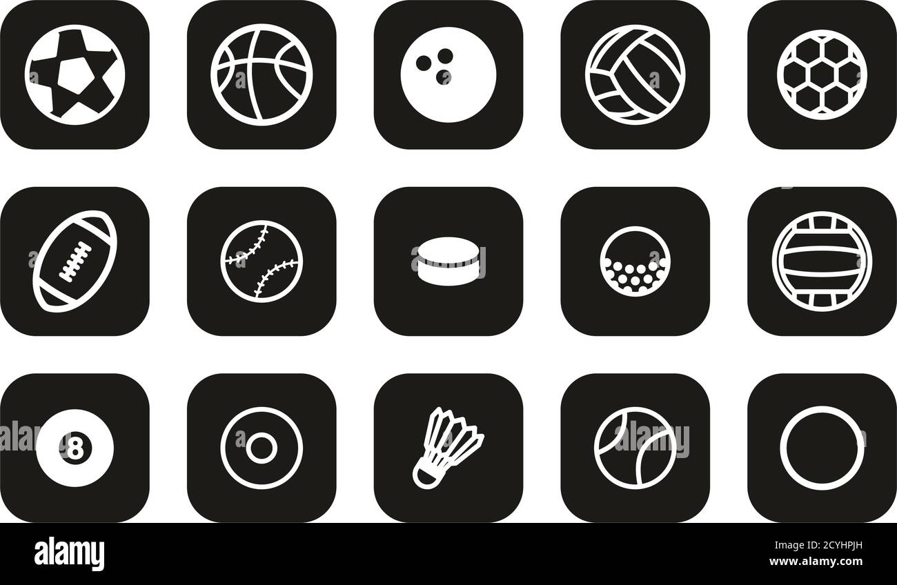 Ball Or Ball Sport Icons White On Black Flat Design Set Big Stock ...