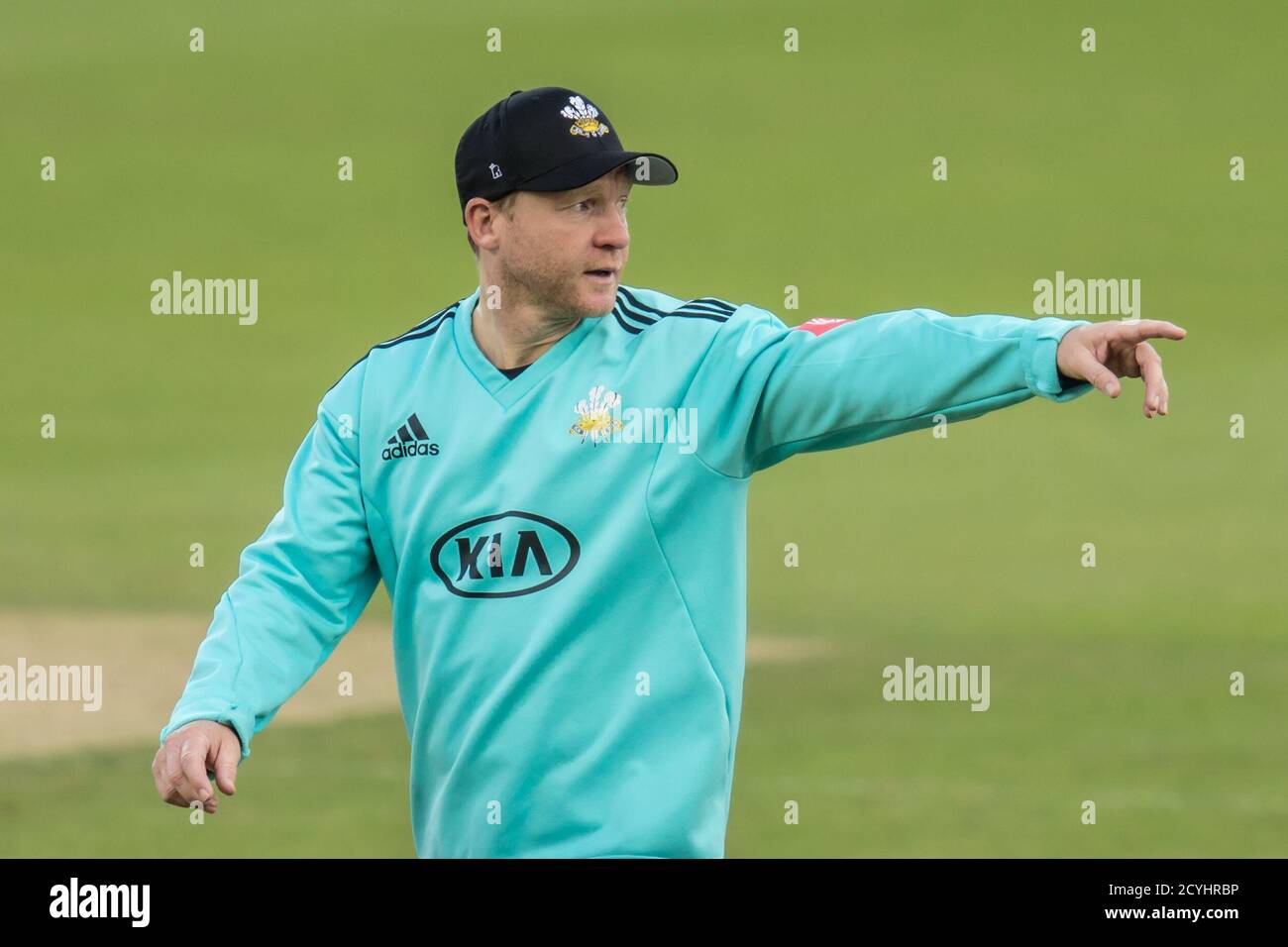 London, UK. 1 October, 2020. Surrey captain Gareth Batty  as they take on Kent in the Vitality T20 Blast Quarter-Final match at the Kia Oval. The match was played in an empty stadium due to Covid-19 restrictions. David Rowe/Alamy Live News Stock Photo