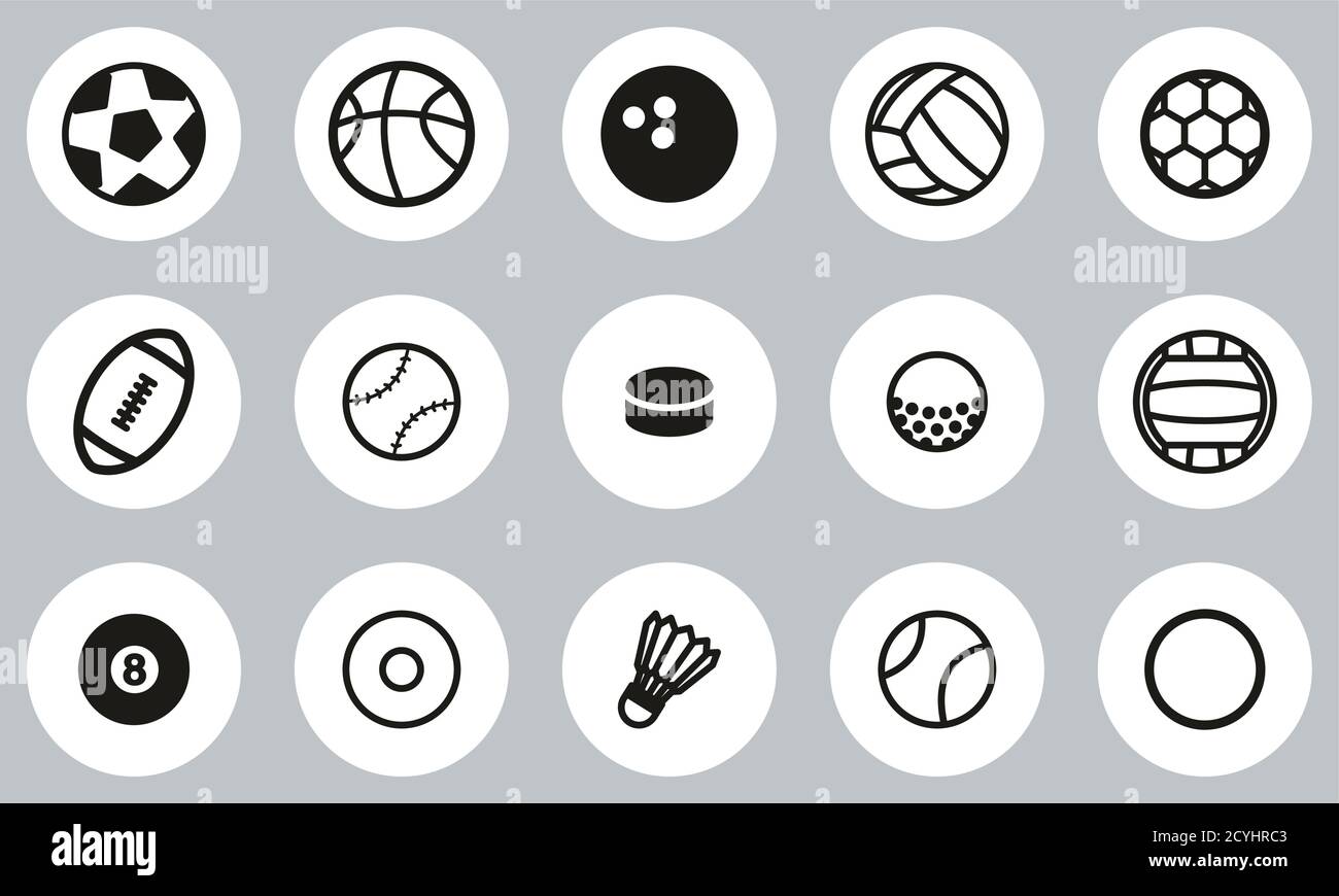 Ball Or Ball Sport Icons Black & White Flat Design Circle Set Big Stock ...