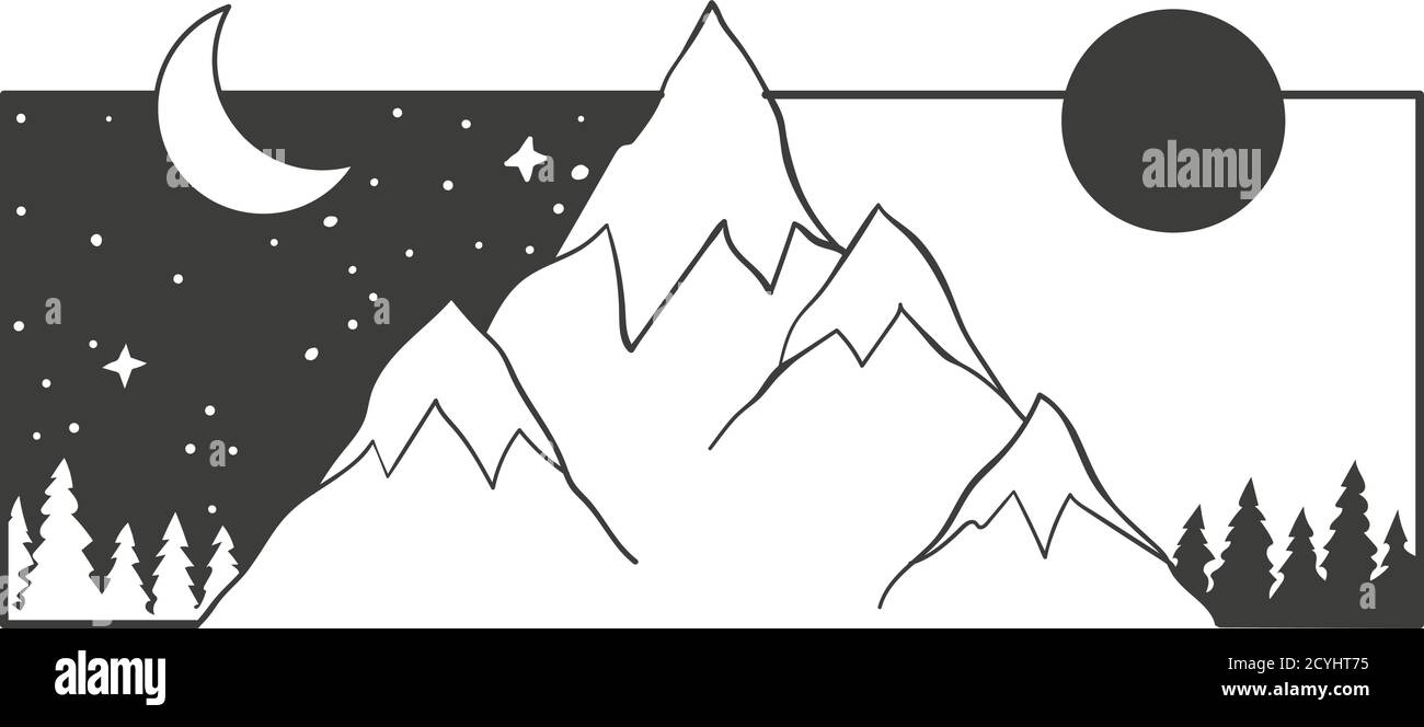 Mountains, forest. Day and night change pattern. Stock Vector