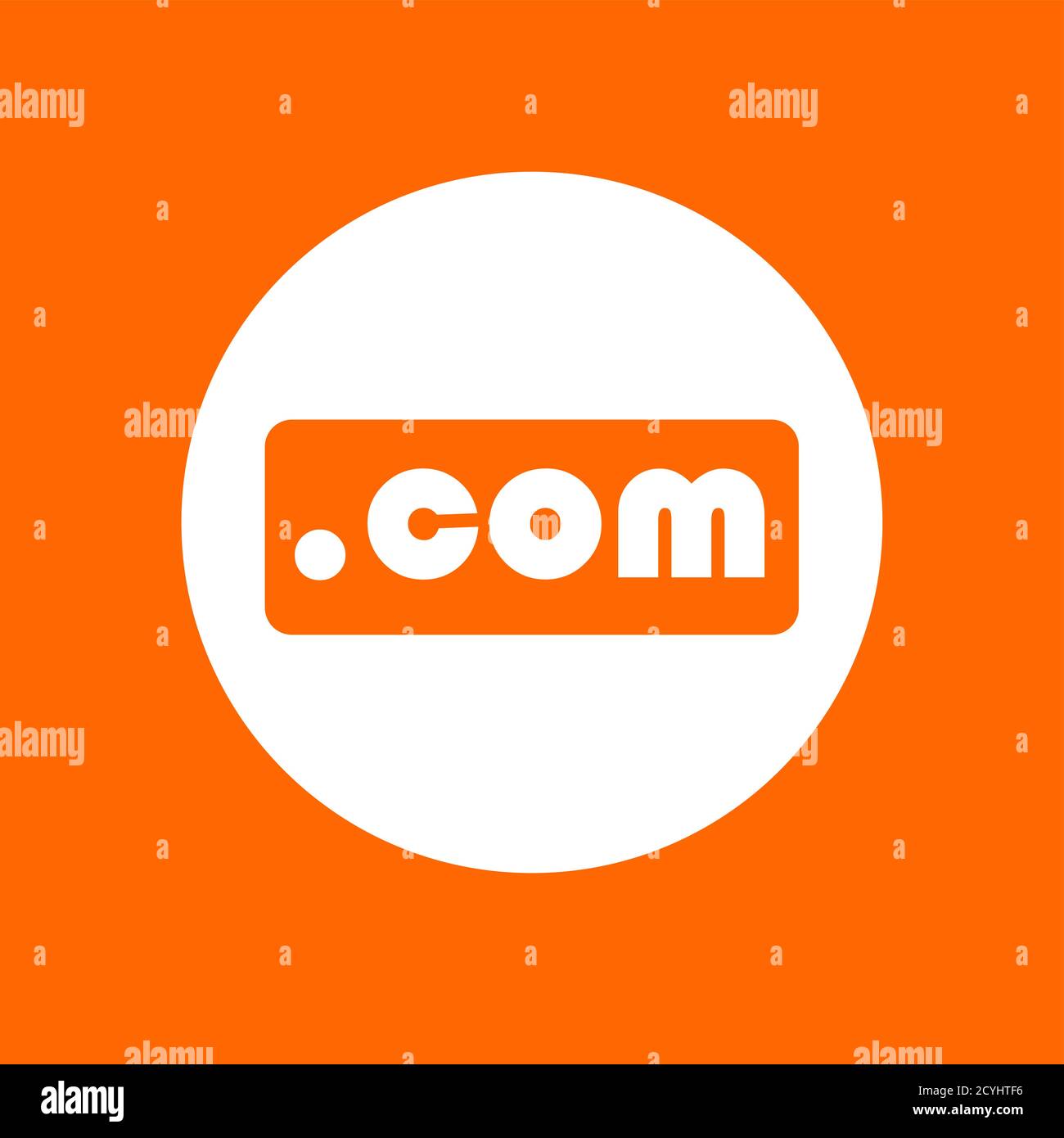Dot com sign icon. In white circle on a orange background. Stock Vector