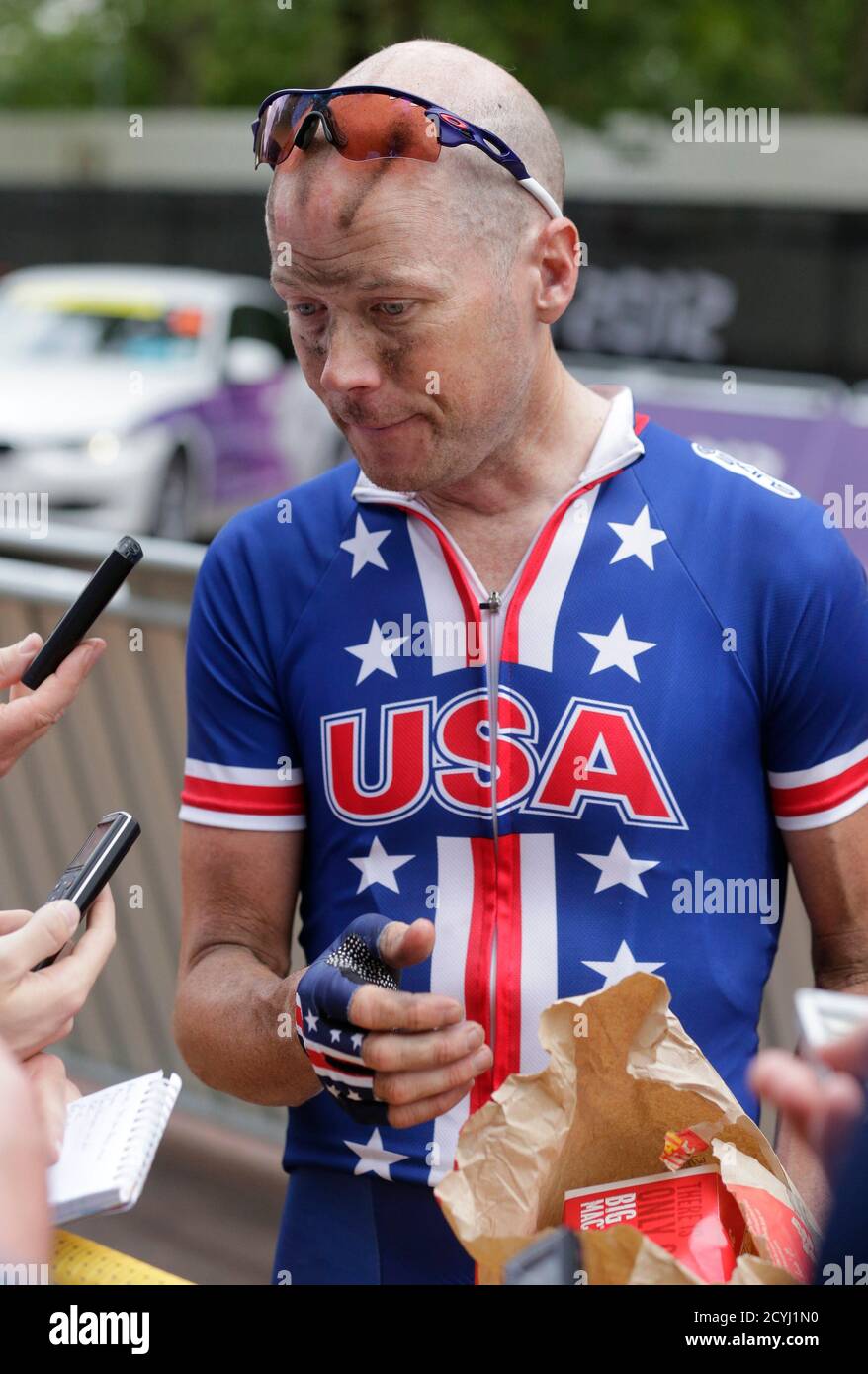 Christopher Horner of the U.S. prepares to eat a Big Mac after the ...