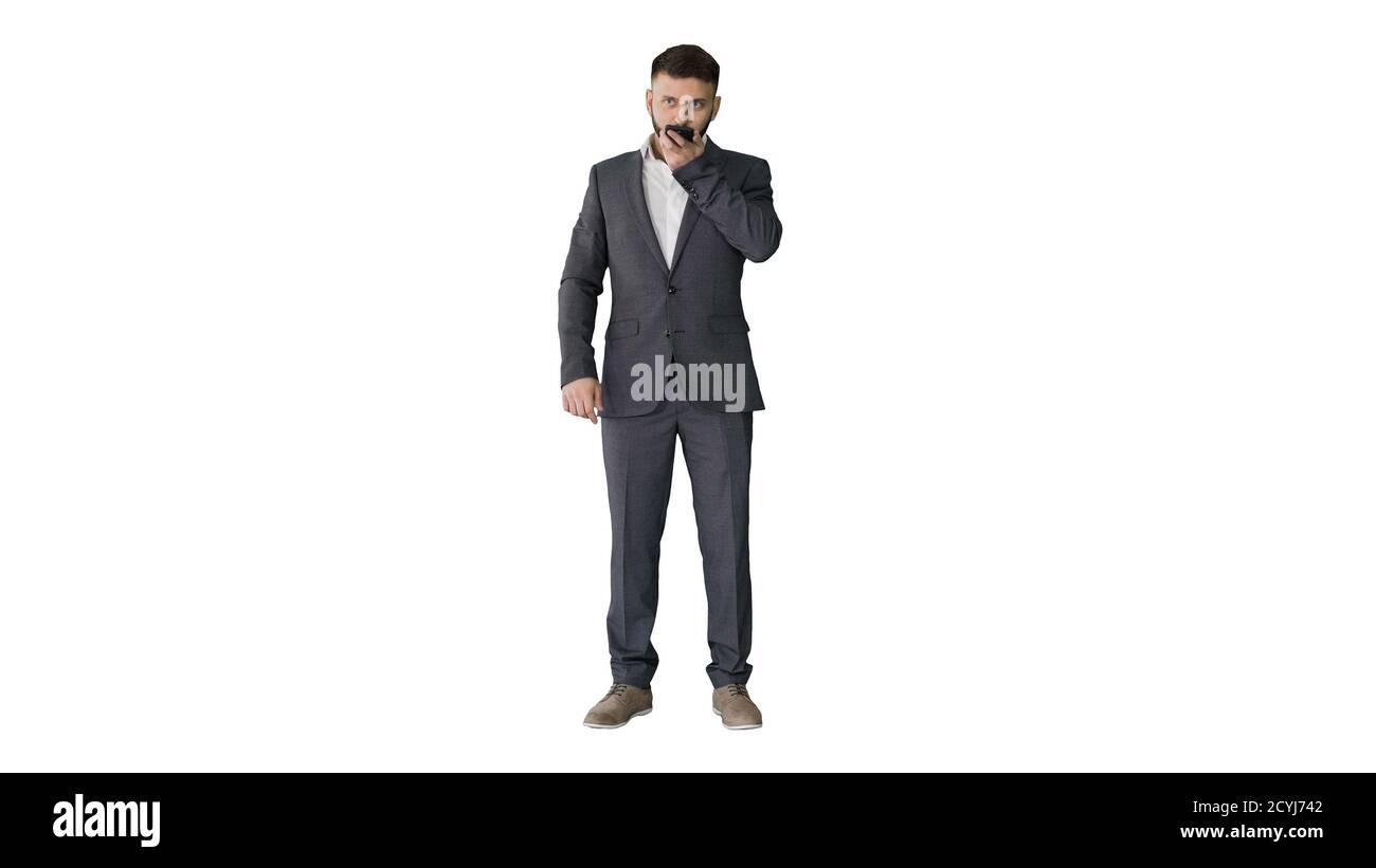 Businessman using speak activate virtual digital voice assistant Stock Photo