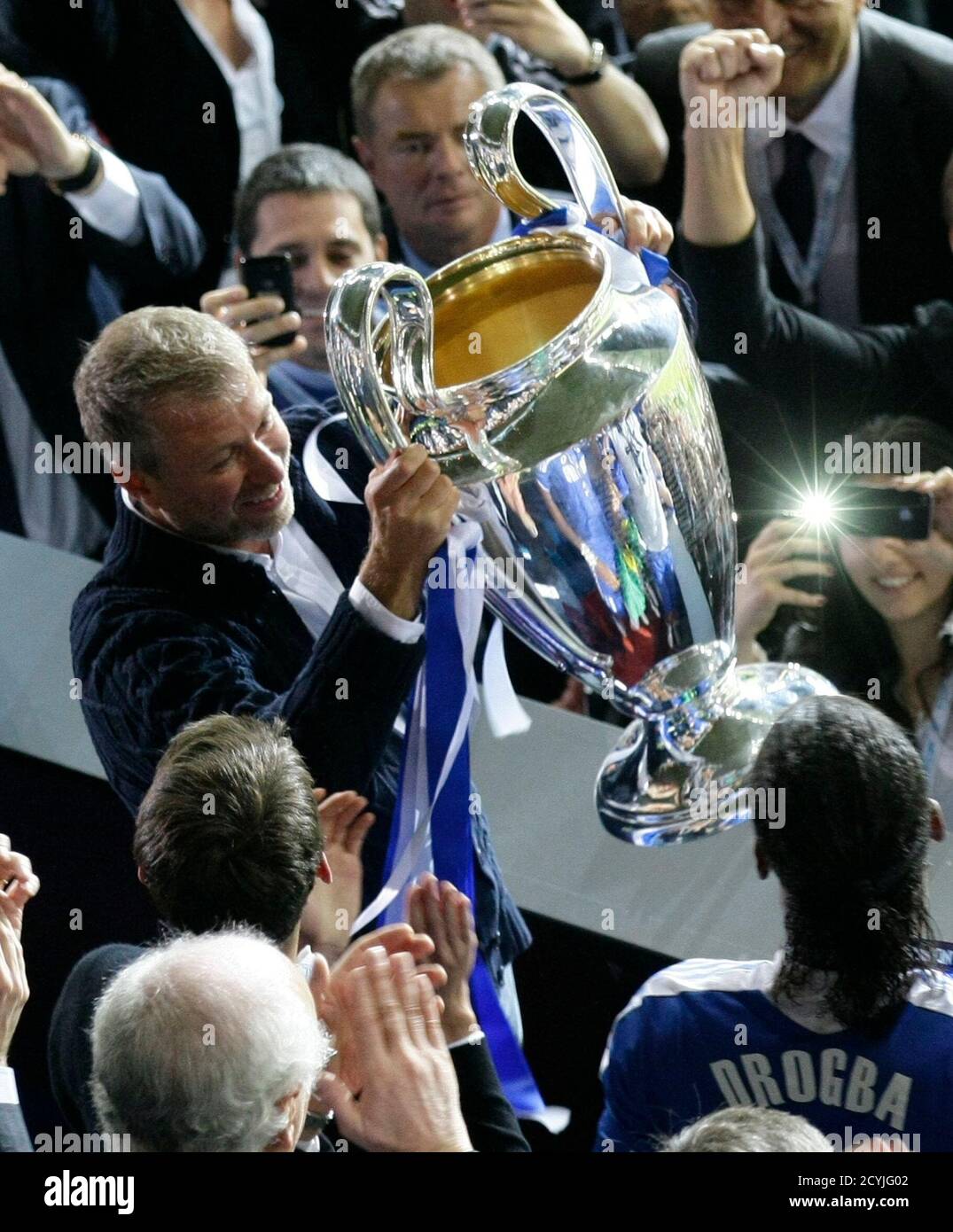 Chelsea Owner Roman Abramovich Lifts The Uefa Champions League Trophy After Winning The Final Soccer Match Against Bayern Munich At The Allianz Arena In Munich May 19 12 Reuters Michaela Rehle Germany