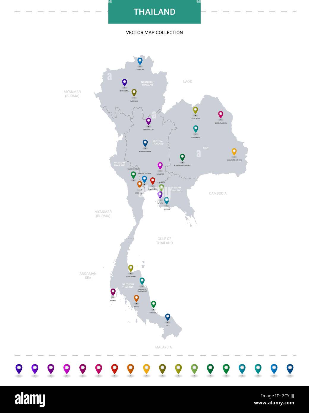 Thailand map with location pointer marks. Infographic vector template ...