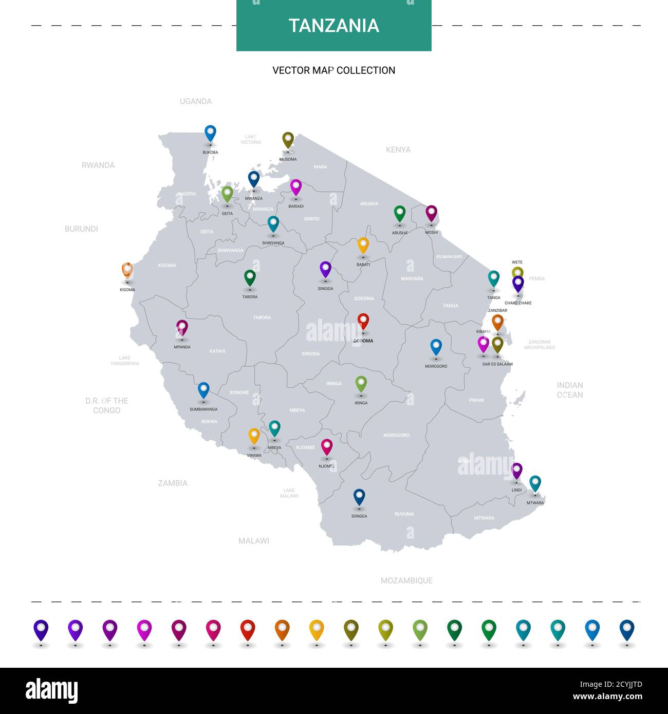 Tanzania map with location pointer marks. Infographic vector template ...