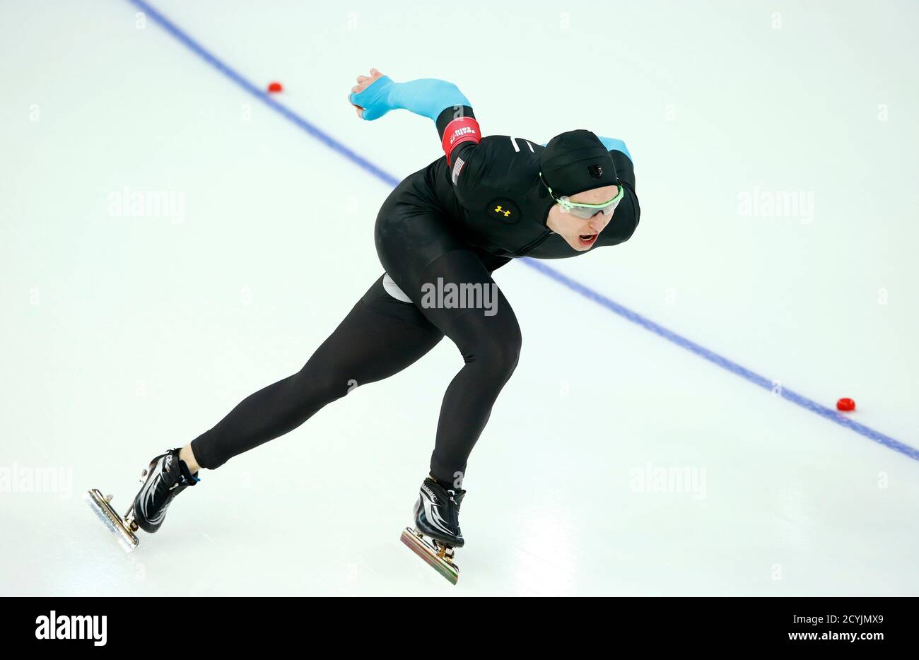 Jonathan Kuck of the U.S. skates during the men's 1,500 metres speed  skating race in the Adler Arena at the Sochi 2014 Winter Olympic Games  February 15, 2014. U.S. speed-skaters decided on