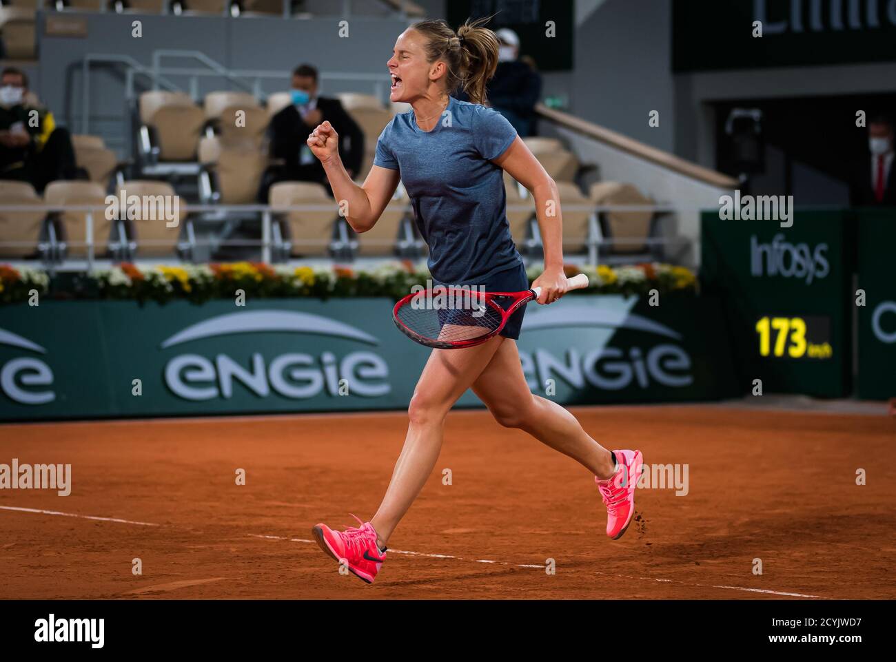 Fiona Ferro of France celebrates after winning against Elena Rybakina of  Kazakhstan during the second round at the Roland Garros 2020, Grand Slam  tenn Stock Photo - Alamy