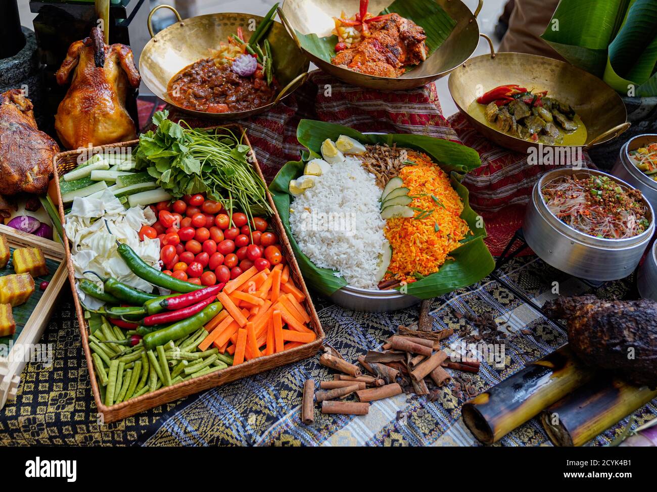 Food Table ready for the Ramadam Celebration in Malaysia Stock Photo
