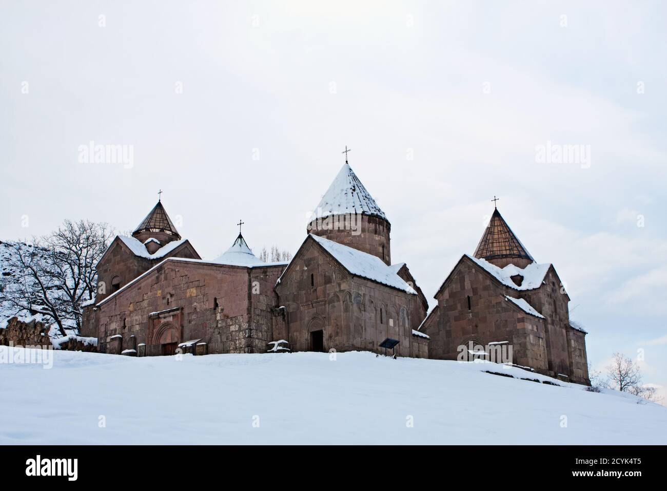 Goshavank monastery covered by snow in the village of Gosh in the Tavush Province of Armenia Stock Photo