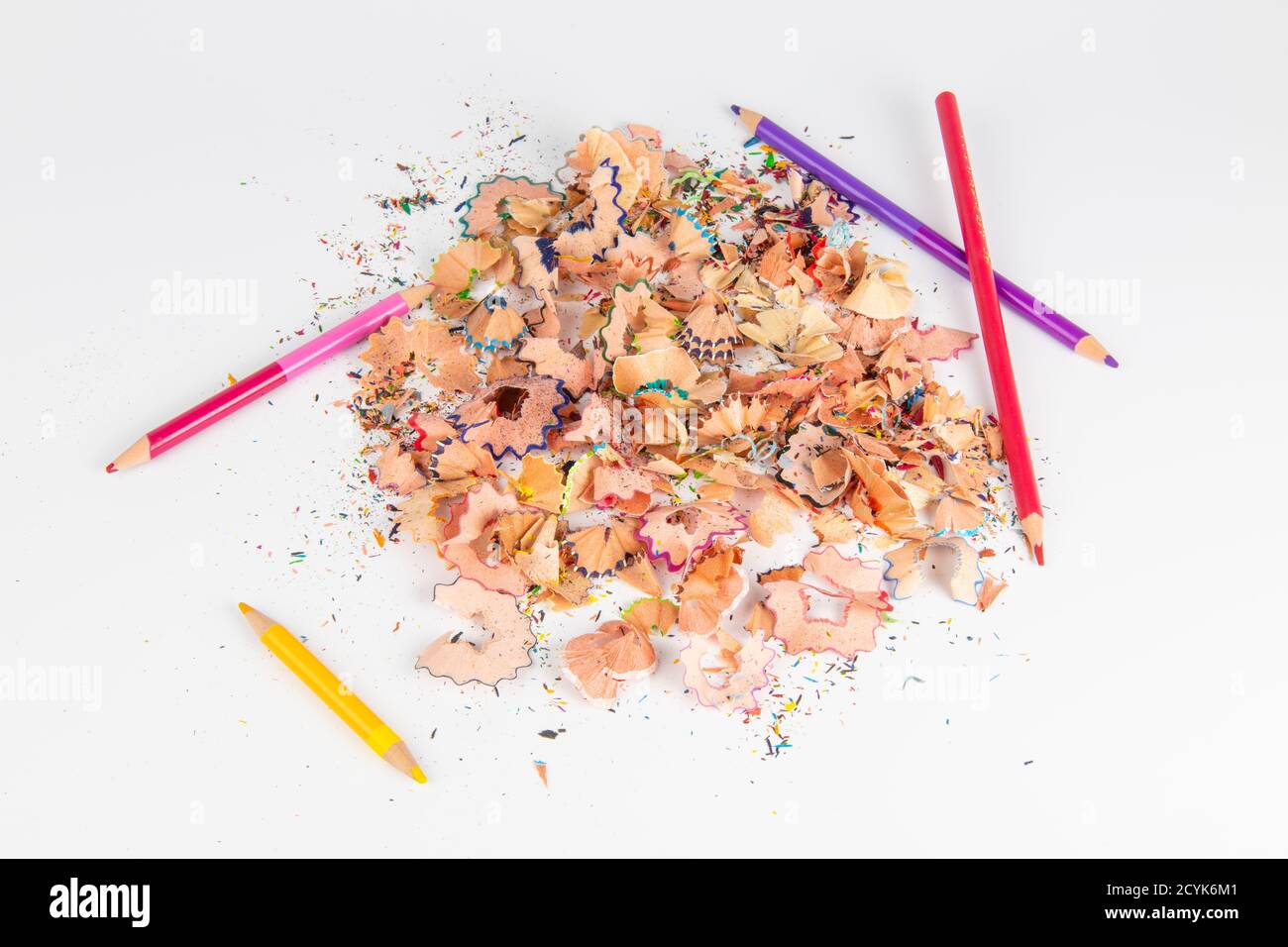 Concept art- Peeling pencil sharpener on white background Stock Photo