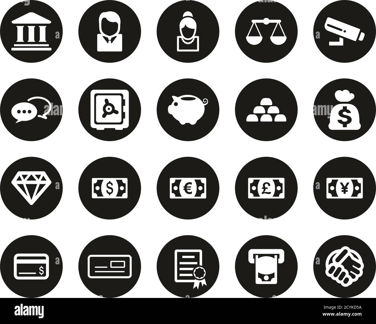 Bank Icons White On Black Flat Design Circle Set Big Stock Vector Image ...