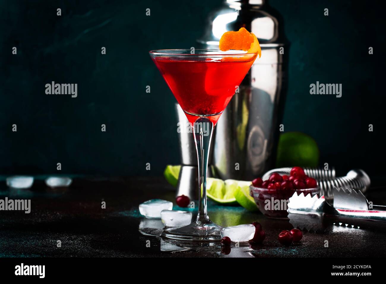 Classic alcoholic red cocktail cosmopolitan with vodka, liqueur ...