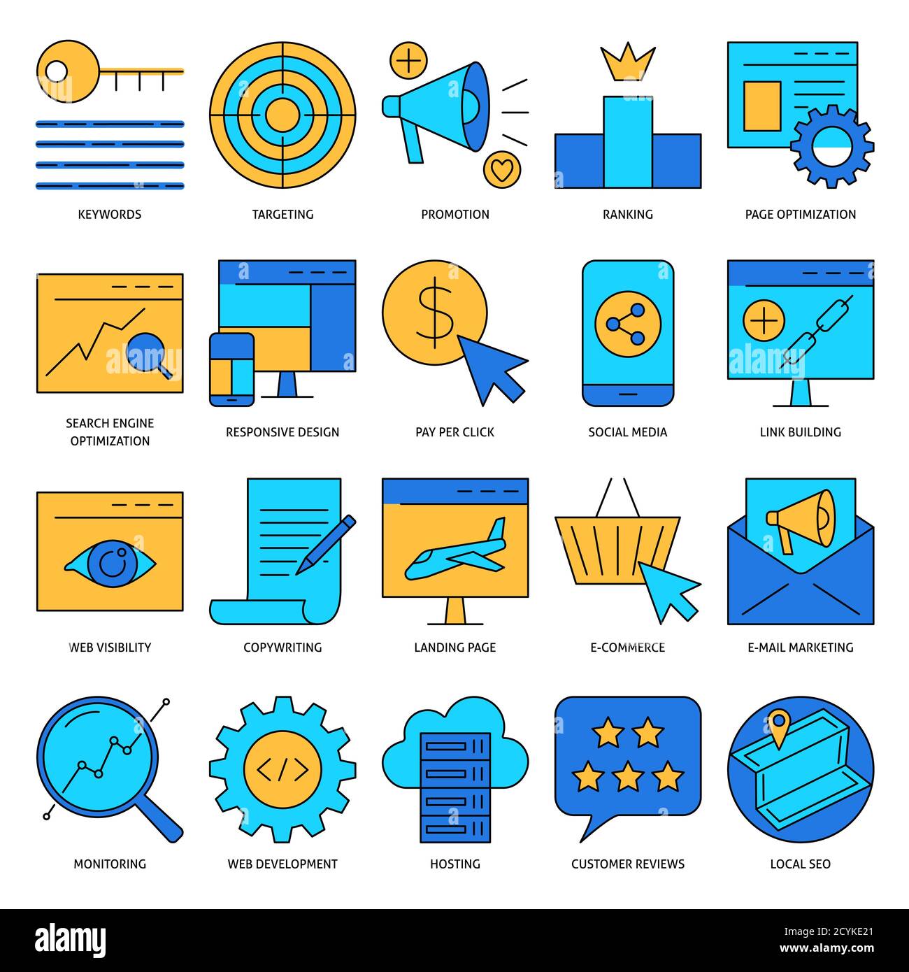 Search engine optimization icon set in line style Stock Vector
