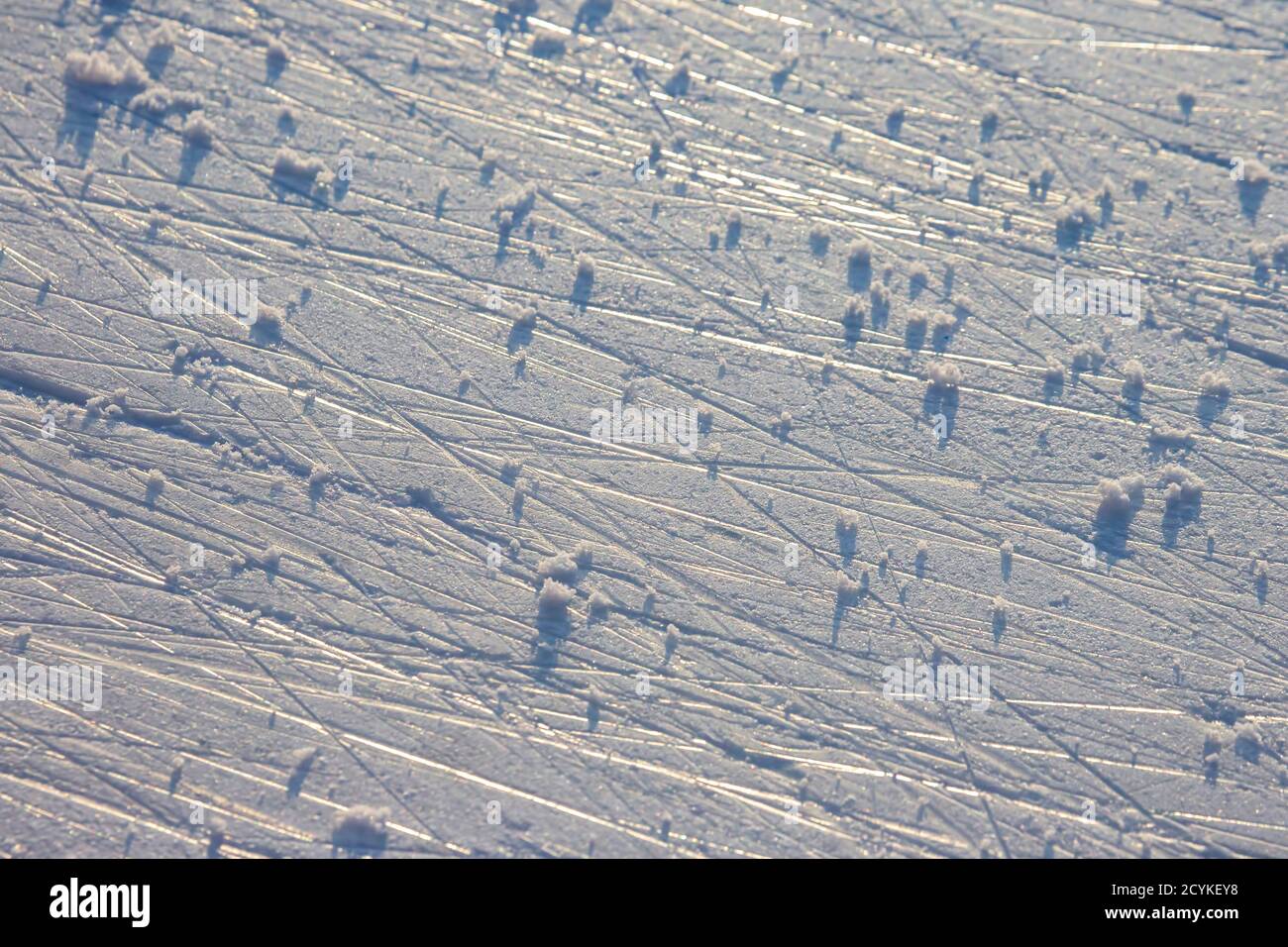 bright traces of ice skating on an ice rink. background and texture Stock Photo