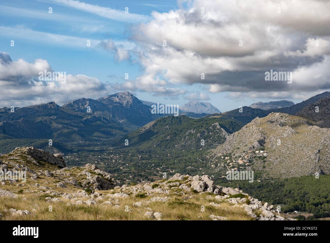 Serra de Tramuntana is a mountain range that runs along the northwest coast of Mallorca. Its is a UNESCO World Heritage SIte. Stock Photo