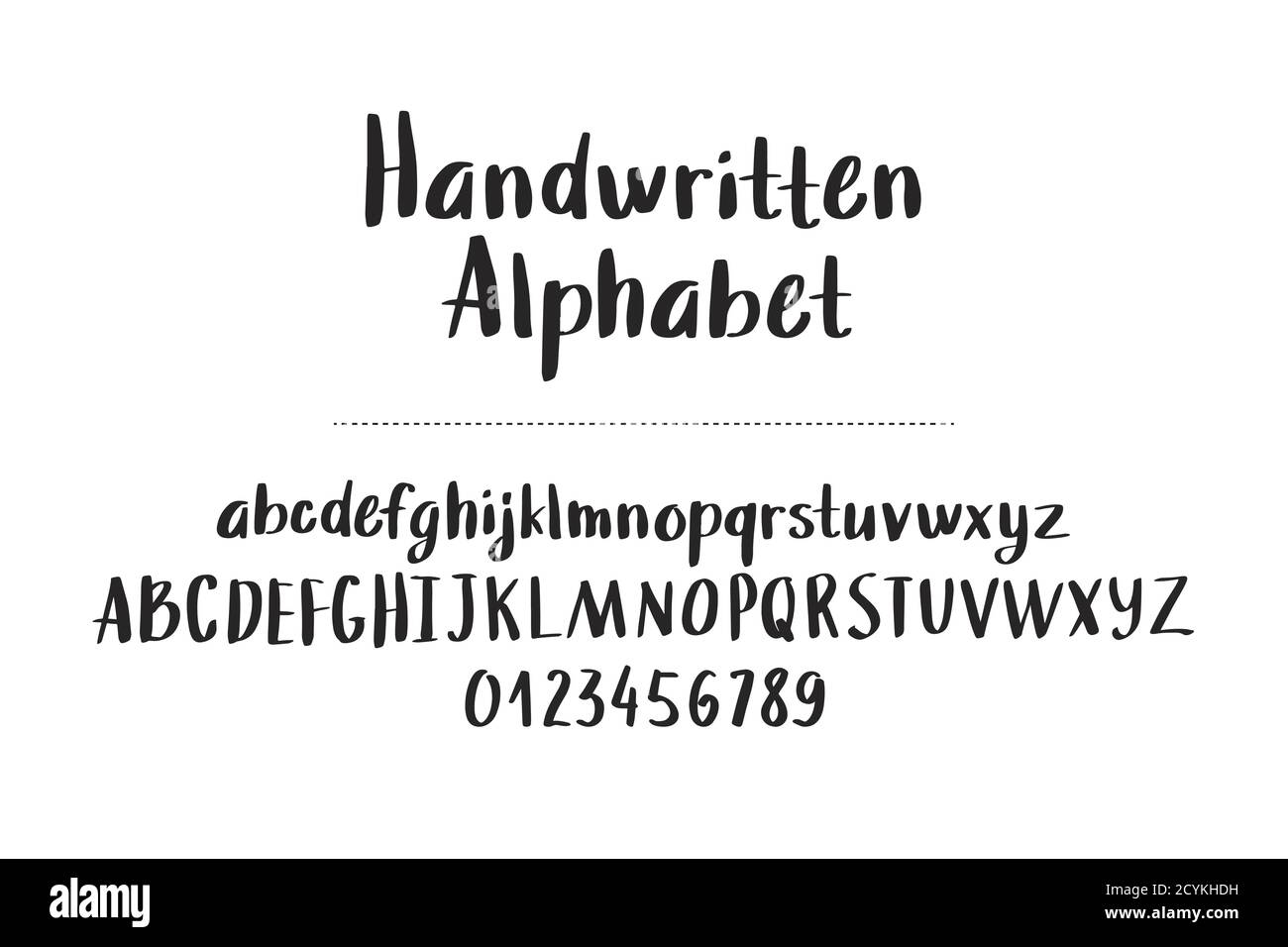hand drawn alphabet, letters and numbers on white background, vector ...
