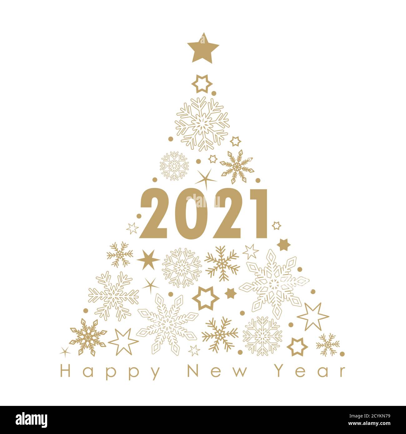 2021 golden christmas tree with snowflakes and stars on a black background vector illustration EPS10 Stock Vector