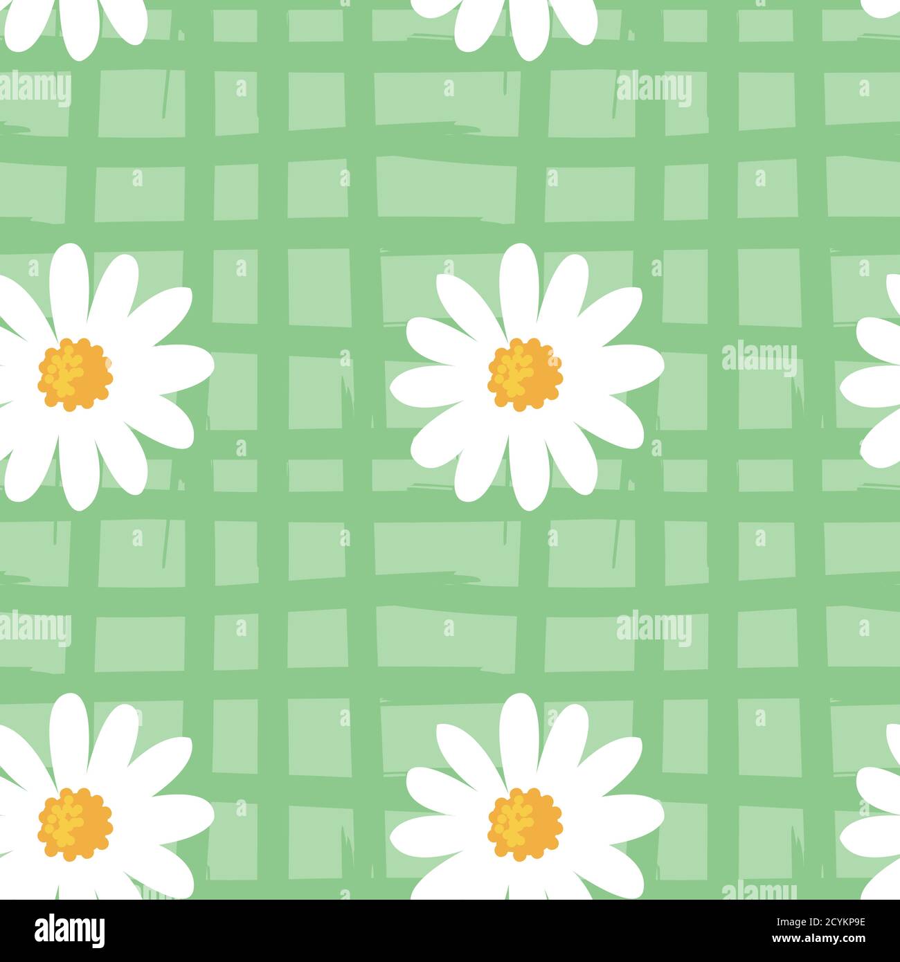 Daisy flower seamless pattern on green background Stock Vector Image ...