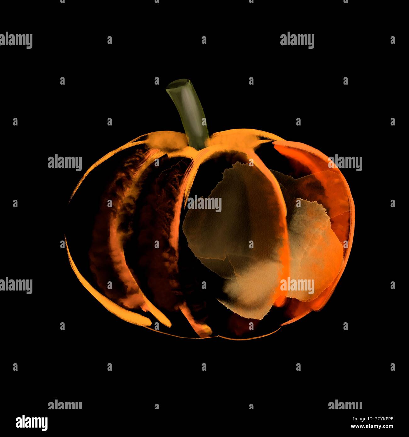 Watercolor illustration of an orange pumpkin on a black Stock Photo - Alamy