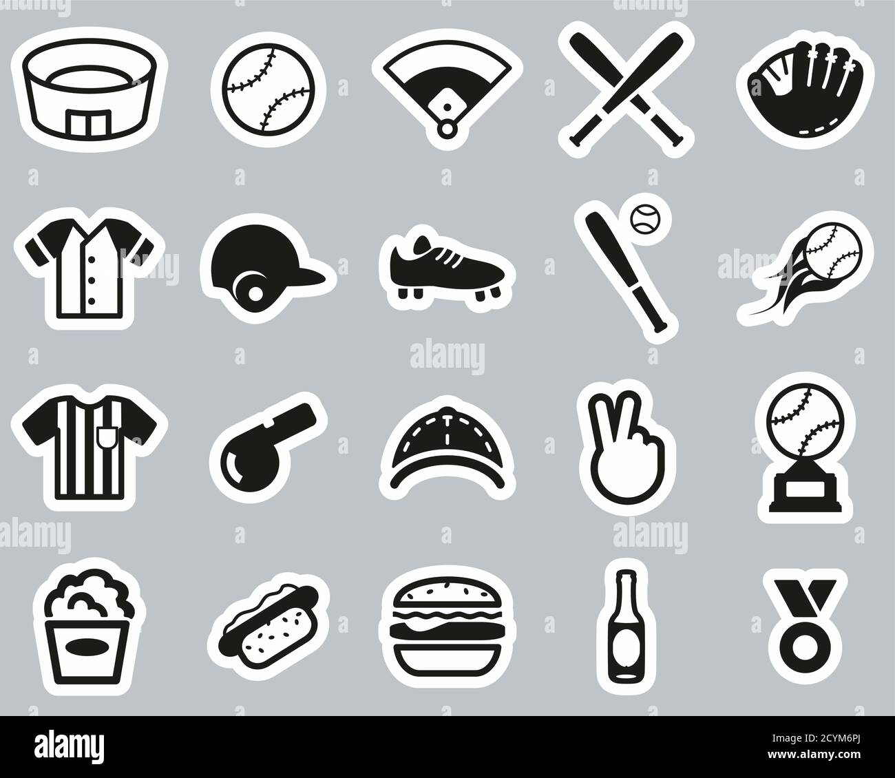 Baseball Icons Black & White Sticker Set Big Stock Vector Image & Art ...