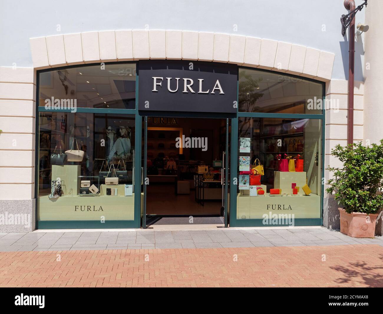 ROME, ITALY - JULY 25, 2015. Furla Store in Rome, Italy. Furla features Italian designed products that range from handbags and shoes to accessories Stock Photo