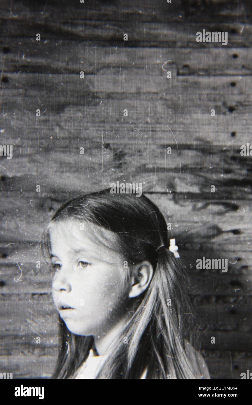 Fine 1970s vintage black and white photography portrait of a young girl ...