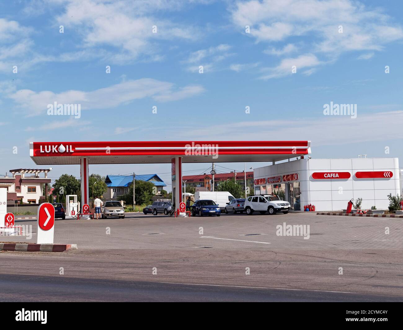 GALATI, ROMANIA SEPTEMBER 10, 2015. Lukoil gas station with fueling