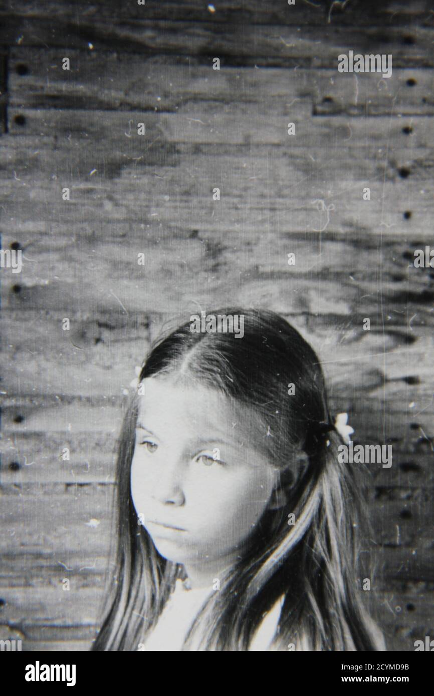 Fine 1970s vintage black and white photography portrait of a young girl ...