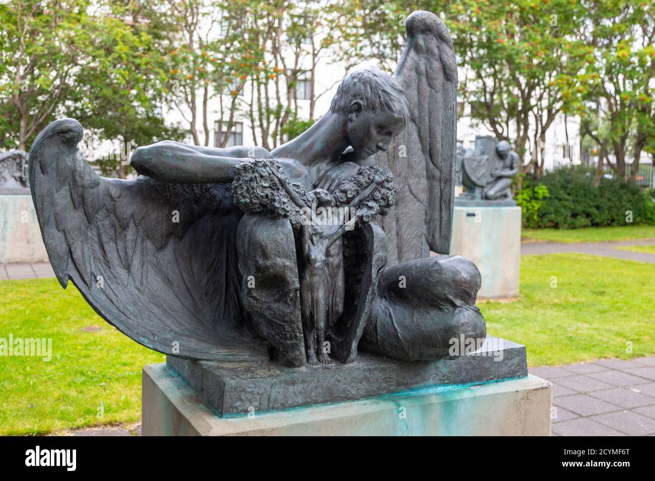 Statue Outside Hallgrimskirkja Reykjavik Iceland High Resolution Stock