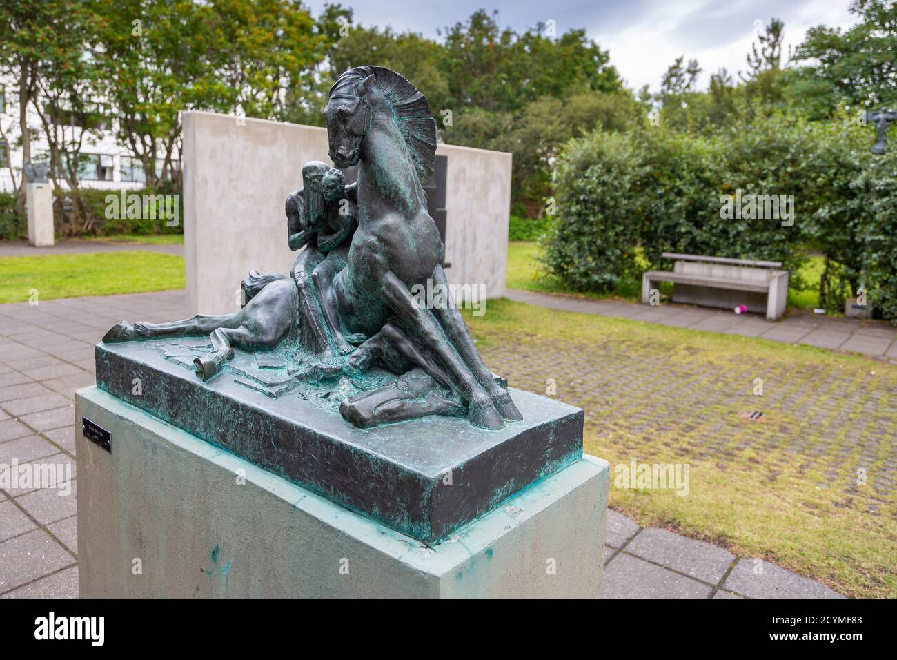 Statue Outside Hallgrimskirkja Reykjavik Iceland High Resolution Stock