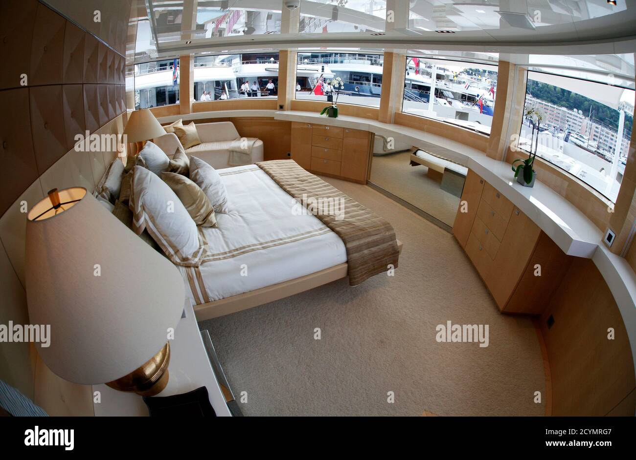 The master bedroom aboard "La Pellegrina", a 50 meters super yacht made in  France by Couach shipyard, is seen during the 22nd Monaco Yacht show in  Monaco September 19, 2012. The Monaco