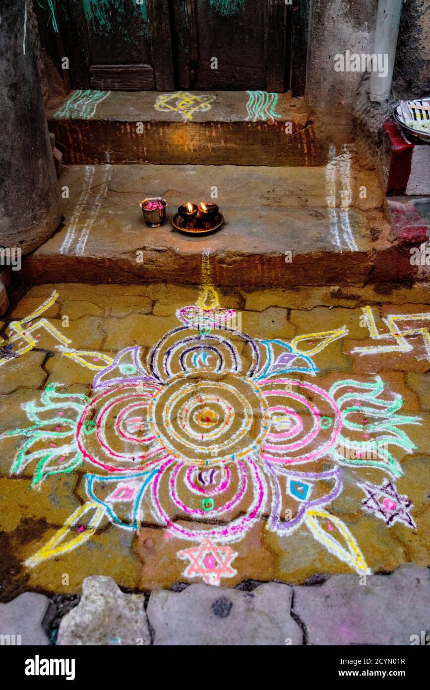 Madurai, India, Mar 8, 2018, art in front of homes Indian