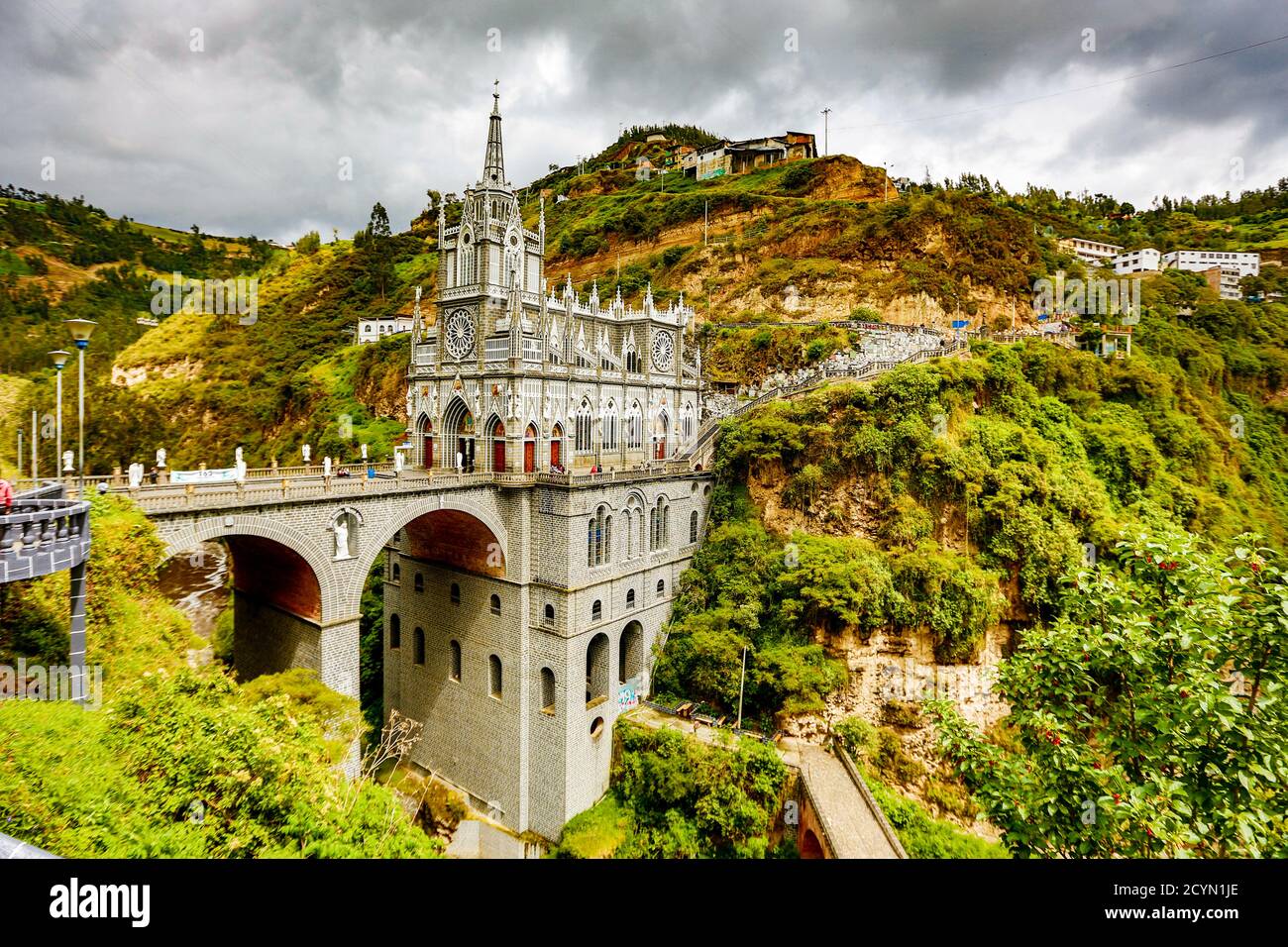 Ipiales, Colombia, Dec 11, 2017 - Las Lajas Sanctuary was built in the 18th century Stock Photo