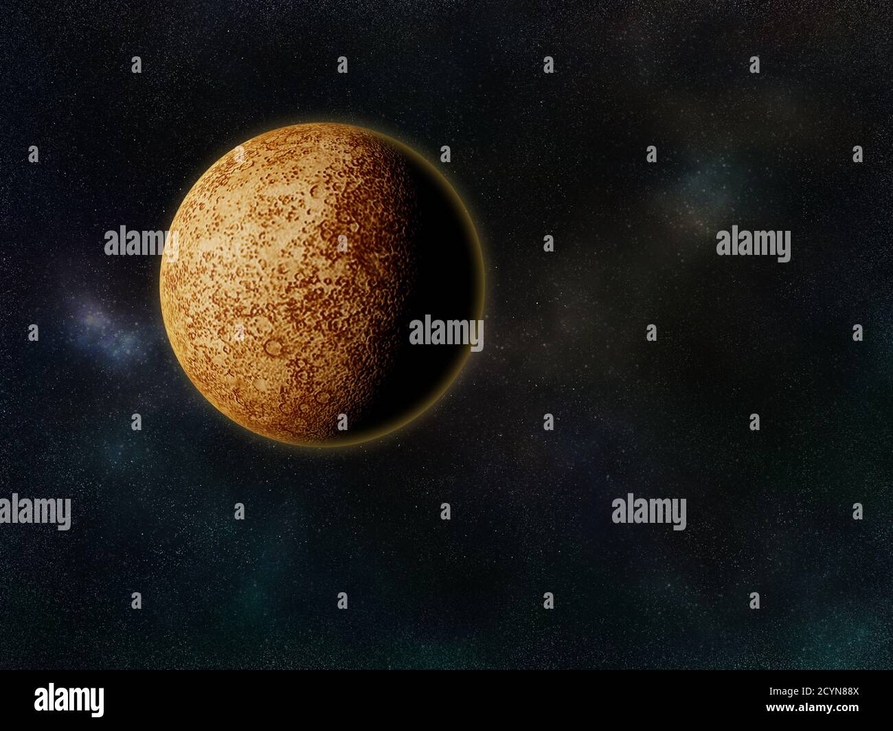 3D render of Planet Mercury against galactic sky - some elements of this image furnished by NASA Stock Photo