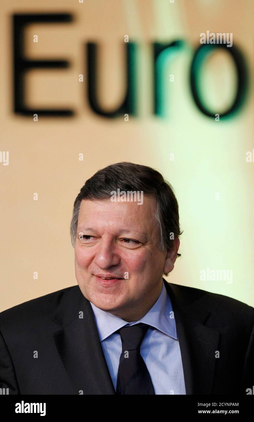 European Commission President Jose Manuel Barroso attends the international presentation of the first self folding electric vehicle called 'The Hiriko Project', at the EU headquarters in Brussels January 24, 2012.                    REUTERS/Francois Lenoir (BELGIUM - Tags: TRANSPORT ENVIRONMENT POLITICS) Stock Photo