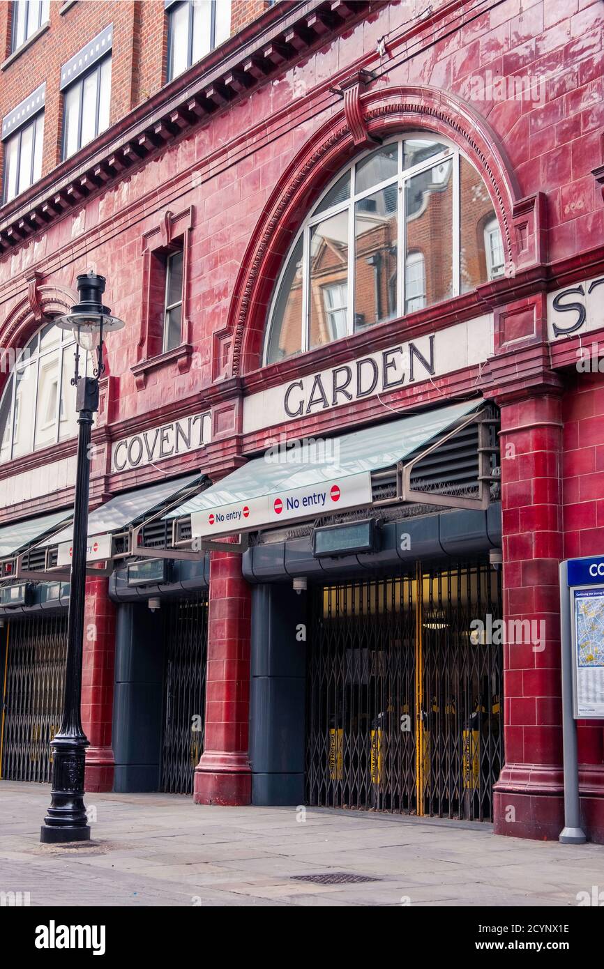 A deserted Covent Garden tube during the covid-19 pandemic. Stock Photo