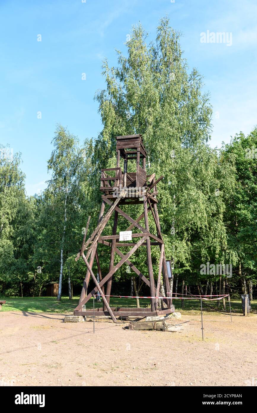 The remains of the guard tower at the former communist prison camp in Recsk, Hungary Stock Photo