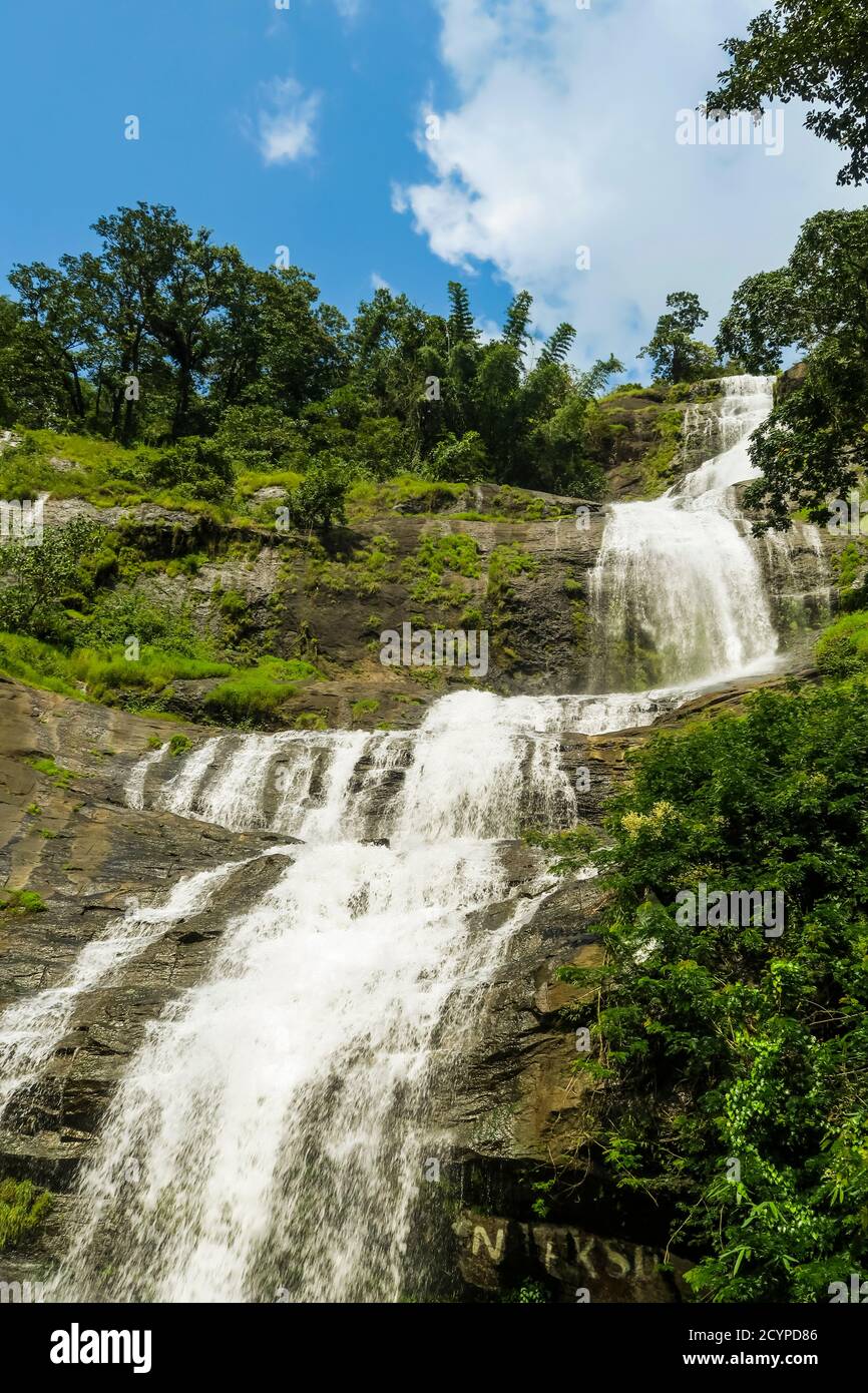 Cheeyappara Waterfall just after the Monsoon, a popular sight on the Madurai to Munnar road, it drops 300m in 7 steps; Idukki district, Kerala, India Stock Photo